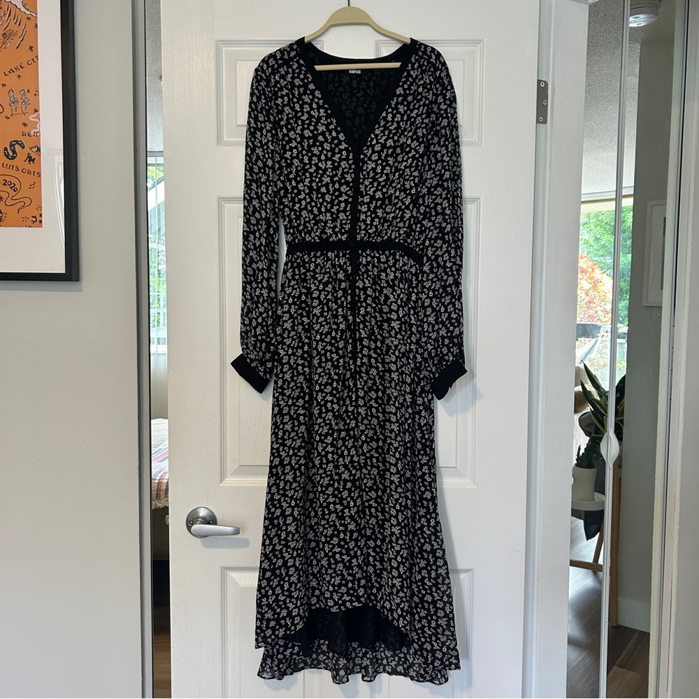 NWT The Kooples Black and White Long Sleeve V-Neck Sundress - Picture 3 of 7